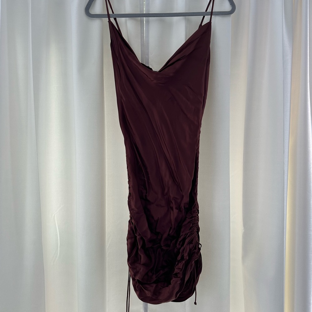 Dark Brown Satin Ruched Aritzia Mini Dress